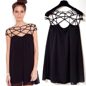 Cage Top Black Chiffon Tunic Shift Mini Dress XS